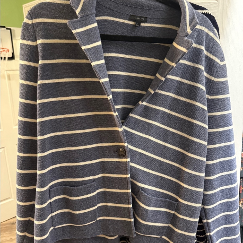 Talbots Women's Blue Striped Sweater/Blazer